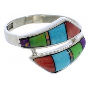 Genuine Sterling Silver Multicolor Inlay Ring Size 5-3/4 VX36429