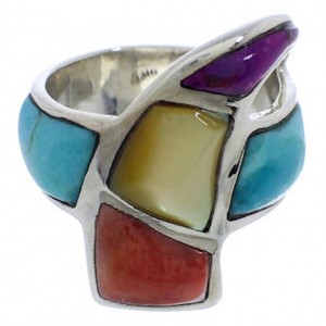 Sterling Silver Multicolor Turquoise Jewelry Ring Size 5-1/4 VX36441