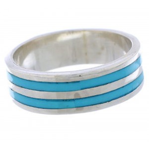 Silver And Turquoise Inlay Ring Band Size 6-3/4 UX35367