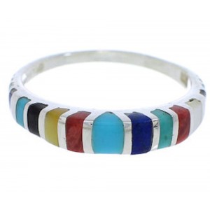 Silver Southwest Multicolor Inlay Ring Size 4-3/4 TX45536