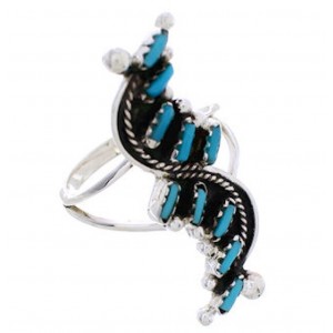 Southwest Needlepoint Turquoise And Silver Ring Size 7 YX34034