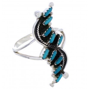 Southwest Needlepoint Turquoise And Silver Ring Size 6-1/4 YX34050