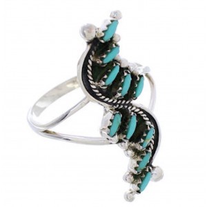 Southwest Sterling Silver Turquoise Needlepoint Ring Size 4-3/4 YX87549