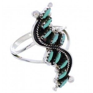 Turquoise Needlepoint And Authentic Silver Ring Size 5-1/2 YX34082
