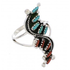 Coral And Turquoise Needlepoint Silver Jewelry Ring Size 5-1/4 YX34164