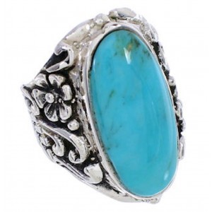 Turquoise Southwest Flower Silver Jewelry Ring Size 5-1/4 YX34236