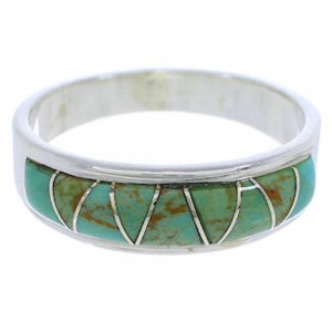 Southwest Sterling Silver Turquoise Inlay Ring Size 7-3/4 UX36889