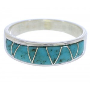 Genuine Sterling Silver Turquoise Inlay Ring Size 5-1/4 UX37105