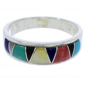 Southwest Sterling Silver Multicolor Inlay Ring Size 7-1/4 UX37170