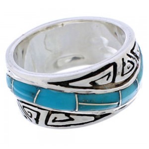 Genuine Sterling Silver Southwestern Turquoise Water Wave Ring Size 7-1/4 QX86927