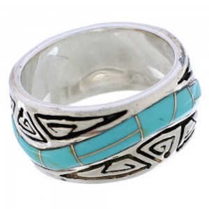 Authentic Sterling Silver Southwest Turquoise Water Wave Ring Size 6 QX86915