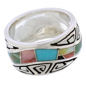 Sterling Silver Multicolor Inlay Water Wave Ring Size 5-1/4 EX40887