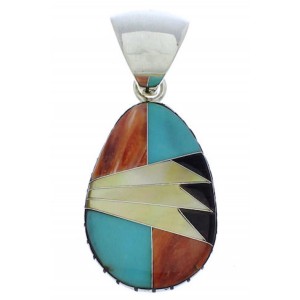 Multicolor Inlay Southwestern Silver Pendant MX22220