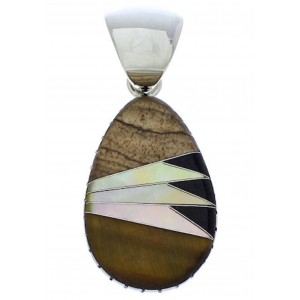 Silver Tiger Eye Multicolor Inlay Pendant MX22226