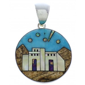 Multicolor Silver Native American Village Design Pendant MX22229