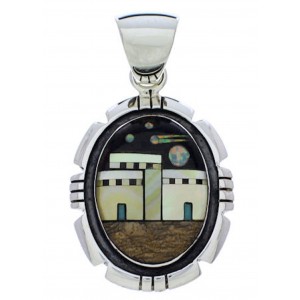 Silver Native American Village Design Multicolor Pendant MX22275