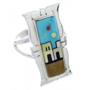 Native American or Pueblo Design Multicolor Ring Size 6-3/4 MX23606