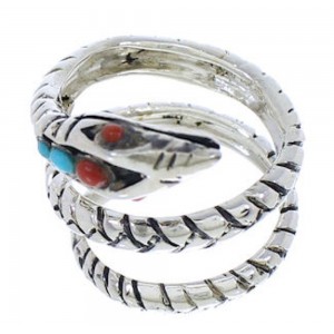 Turquoise Coral Jewelry Silver Snake Southwest Ring Size 5-3/4 MX23654