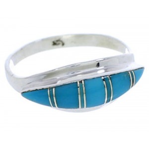 Silver Turquoise Inlay Ring Size 7-3/4 MX22428