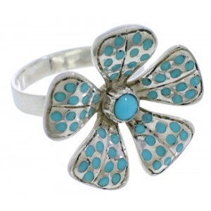 Turquoise Inlay Flower Sterling Silver Ring Size 7-1/2 RX88399