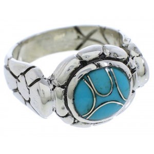 Turquoise Inlay Southwestern Silver Ring Size 7-3/4 WX39491