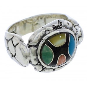 Sterling Silver Multicolor Inlay Ring Size 5-1/4 WX39506