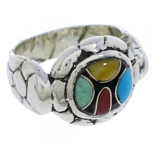 Genuine Sterling Silver Multicolor Inlay Jewelry Ring Size 8 WX39528