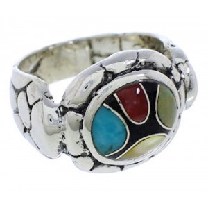 Multicolor Inlay Sterling Silver Southwest Ring Size 8-1/2 WX39557