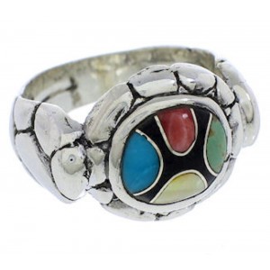 Genuine Sterling Silver Multicolor Inlay Ring Size 8-1/4 WX39565