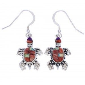 Sterling Silver And Multicolor Inlay Turtle Earrings EX32303