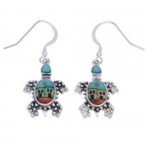 Multicolor Native American Village Design Turtle Earrings EX32307