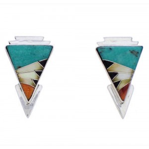 Genuine Sterling Silver Multicolor Inlay Earrings EX32461