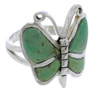 Butterfly Southwestern Silver Turquoise Ring Size 5-3/4 UX33069