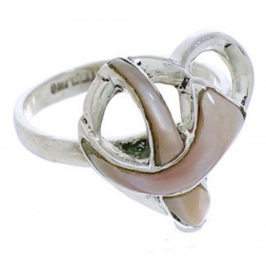 Silver And Pink Shell Southwest Ribbon Heart Ring Size 5-1/2 UX33148