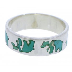 Turquoise Inlay Sterling Silver Bear Ring Band Size 6-1/4 UX32467