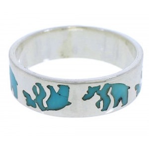 Turquoise Inlay And Sterling Silver Bear Ring Band Size 6-3/4 UX32557