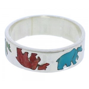 Multicolor And Sterling Silver Bear Ring Band Size 7-1/4 UX32592