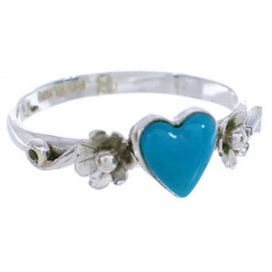 Genuine Sterling Silver Turquoise Heart Flower Ring Size 5-1/4 UX34891