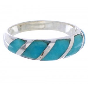 Authentic Sterling Silver Southwestern Turquoise Inlay Jewelry Ring Size 8-1/4 AX87749