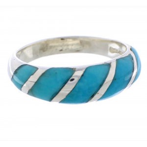 Southwestern Sterling Silver Turquoise Inlay Ring Size 8-1/4 UX35056