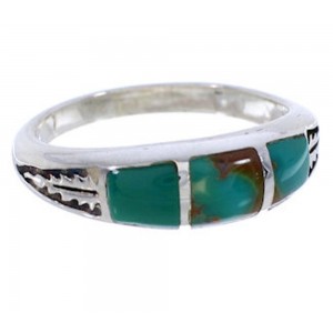 Southwestern Sterling Silver Turquoise Inlay Ring Size 7-3/4 UX35184