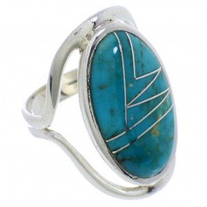 Southwest Sterling Silver Turquoise Inlay Ring Size 5-3/4 JX37526