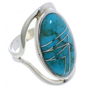 Southwest Sterling Silver Turquoise Inlay Ring Size 5-1/2 JX37591