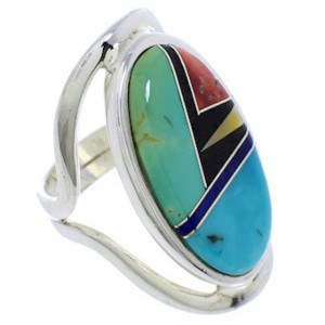 Southwest Silver Multicolor Inlay Ring Size 5 JX37660