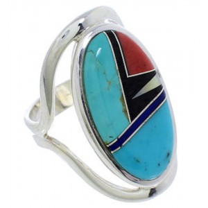 Silver Multicolor Inlay Ring Size 6-1/4 JX37686