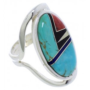 Southwest Multicolor Genuine Sterling Silver Ring Size 7-1/2 JX37707