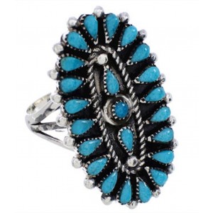 Needlepoint Turquoise Sterling Silver Ring Size 8-1/2 YX35031