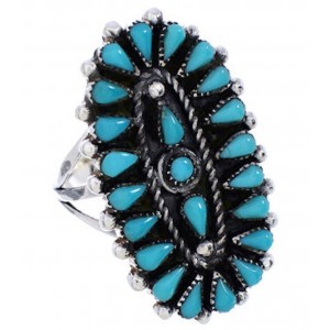 Southwest Silver Needlepoint Turquoise Ring Size 8-3/4 YX35100