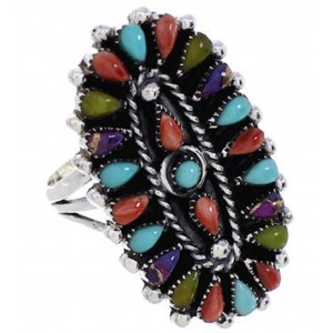 Multicolor Needlepoint And Sterling Silver Ring Size 6 YX35202