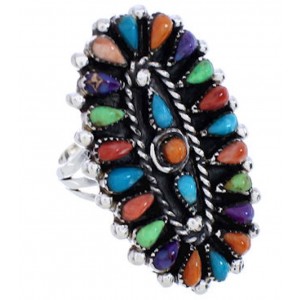 Sterling Silver Jewelry Needlepoint Multicolor Ring Size 5-3/4 YX35224